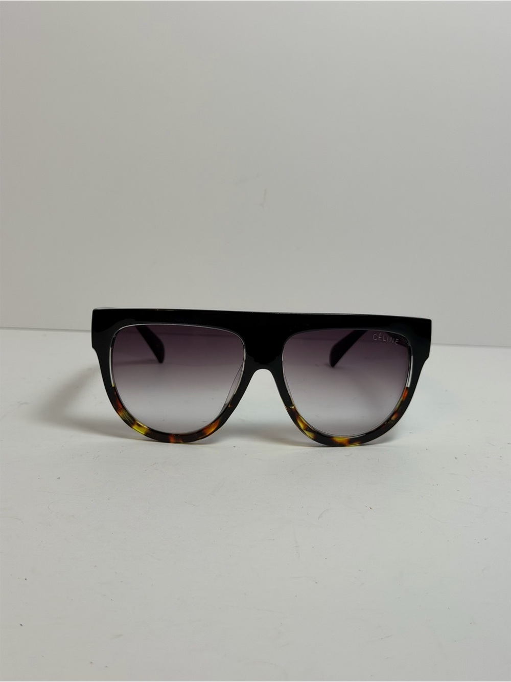Celine Shadow CL41026/S Sunglasses Black Flat Top Frame/Tortoise Shell Bottom - Picture 4 of 11